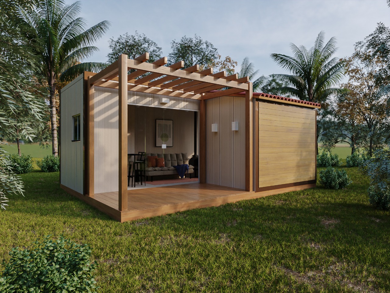 Mini casa com pergolado e área externa